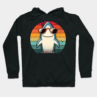 Cool Retro Shark in Sunglasses 70s 80s 90s Funny Shark Hoodie